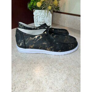 Hey Dude *Like* Sneakers Black and Rose Gold Marbling Size 9